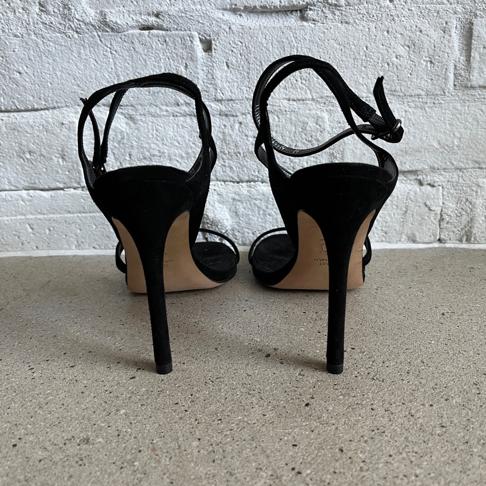 NWOT Stuart Weitzman Black Suede Sandal Heels - Picture 4 of 6